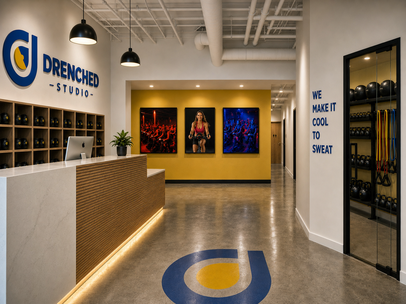 Drenched Cycle Studio new reception hallway