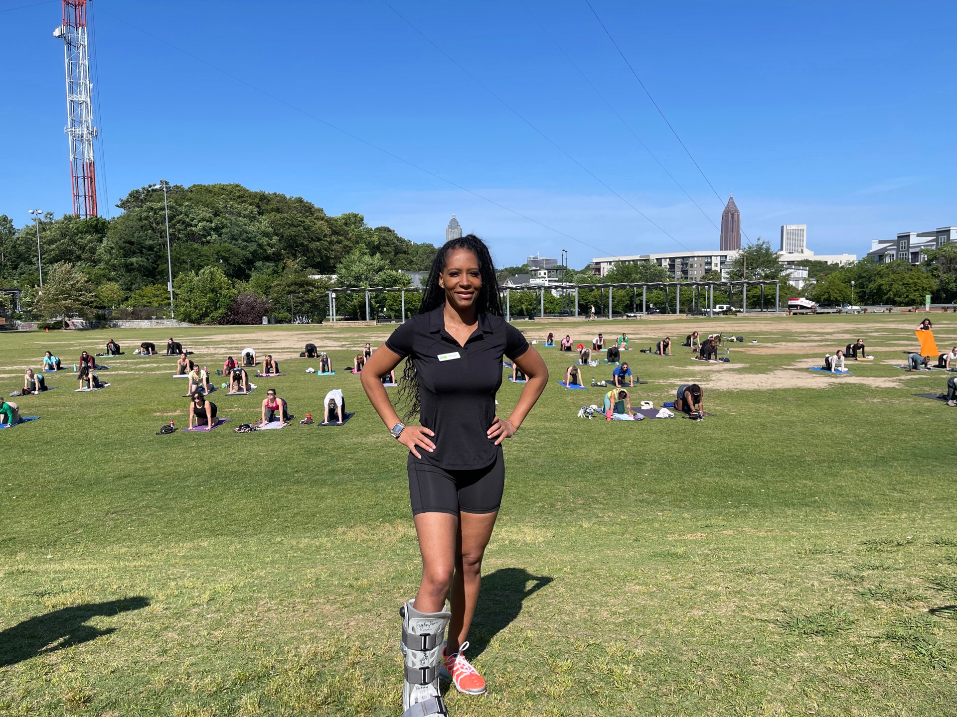 Kellie James leading outdoor fitness at Atlanta BeltLine